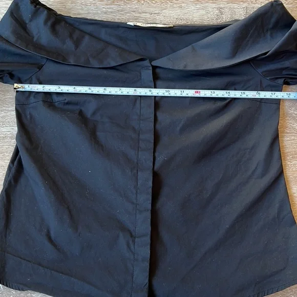 Zara Off Shoulder Button Up 3/4 Sleeve Black Shirt Size M - Picture 8 of 11